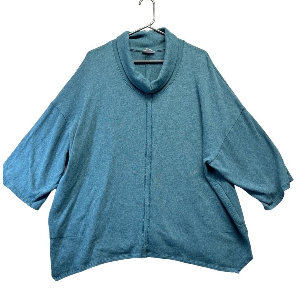 Pure Jill Teal Blue Cowl Neck Oversized Poncho Sweater XL Petite Pockets Knit